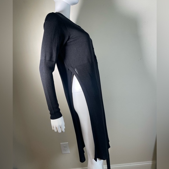 Per Se Womens Sz M Black Open Knit Long Cardigan Duster Sweater Boho Festival - Picture 16 of 16